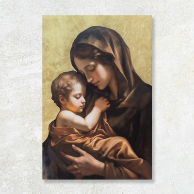 Icoana placata cu foita aurie Maica Domnului cu Pruncul. Idee de cadou, casa noua sau pentru caminul tau