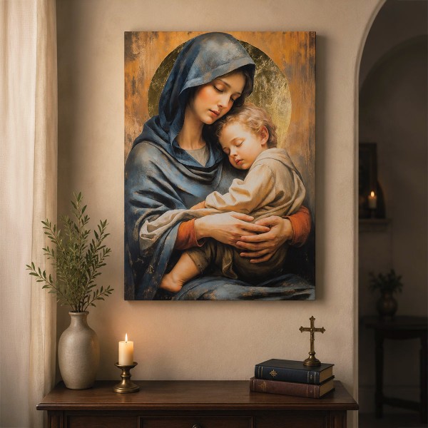 Icoana placata cu foita aurie Maica Domnului cu Pruncul. Idee de cadou, casa noua sau pentru caminul tau II Icoana placata cu foita aurie Maica Domnului cu Pruncul. Idee de cadou, casa noua sau pentru caminul tau II