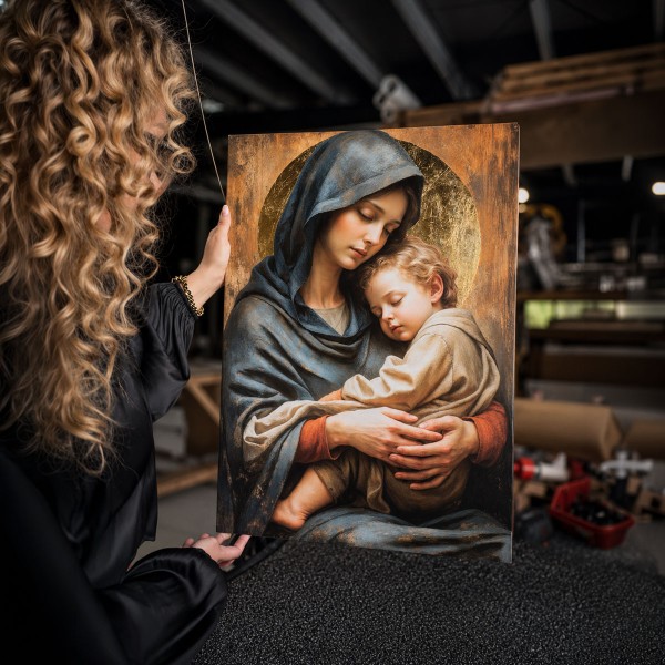 Icoana placata cu foita aurie Maica Domnului cu Pruncul. Idee de cadou, casa noua sau pentru caminul tau II Icoana placata cu foita aurie Maica Domnului cu Pruncul. Idee de cadou, casa noua sau pentru caminul tau II