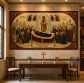 Baner Adormirea Maicii Domnului 2x1m, decor exterior/interior, fundal foto Baner Adormirea Maicii Domnului 2x1m, decor exterior/interior, fundal foto