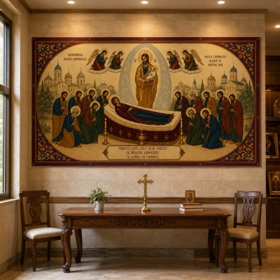 Baner Adormirea Maicii Domnului 2x1m, decor exterior/interior, fundal foto