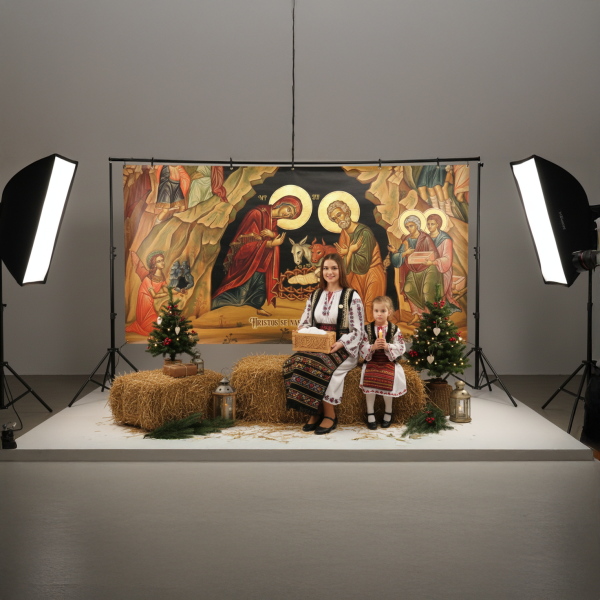 Baner decorativ Craciun - Nasterea Domnului 2x1m, decor exterior/interior, fundal foto