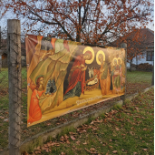 Baner decorativ Craciun - Nasterea Domnului 2x1m, decor exterior/interior, fundal foto