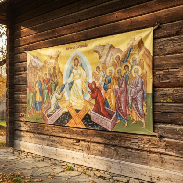 Baner decorativ Invierea Domnului 2x1m, decor exterior/interior, fundal foto