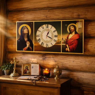 Ceas cu 2 icoane: Maica Domnului facatoare de minuni si Iisus cu coroana de spini