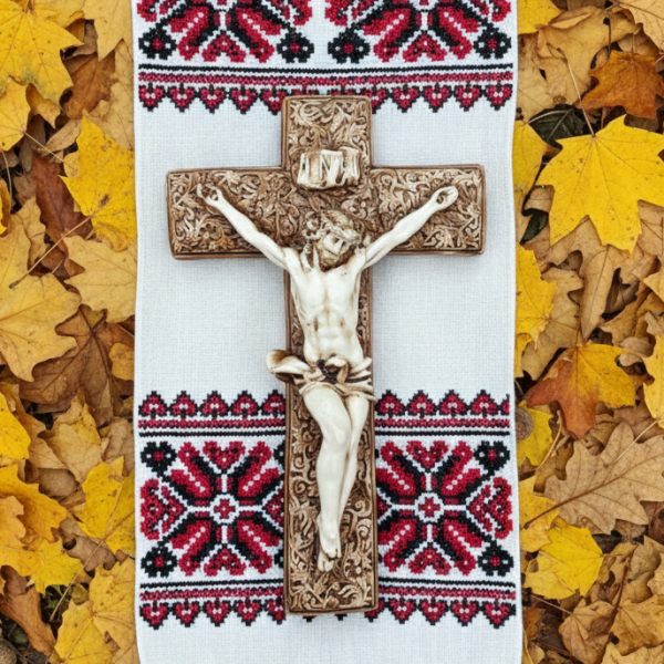 Cruce mare Lumina Credinței Maro 44x27cm
