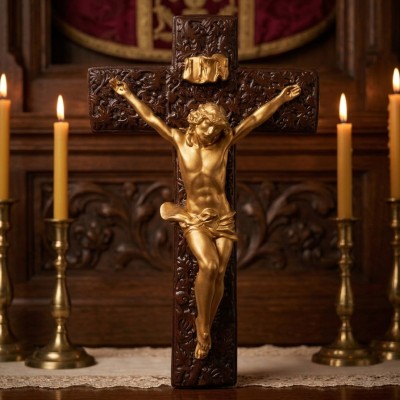 Cruce mare Lumina Credinței culoare nuc 44x27 cm