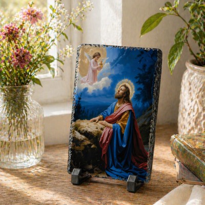 Icoana Rugăciunea din Grădina cu Măslini  pe placa din piatra 15x10cm