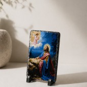 Icoana Rugăciunea din Grădina cu Măslini  pe placa din piatra 15x10cm