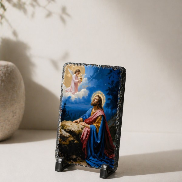 Icoana Rugăciunea din Grădina cu Măslini  pe placa din piatra 15x10cm