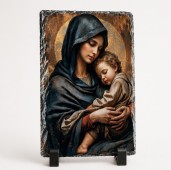 Icoana Maica Domnului cu Pruncul pe placa din piatra 15x10cm