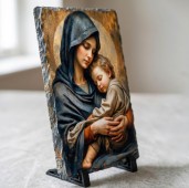 Icoana Maica Domnului cu Pruncul pe placa din piatra 15x10cm