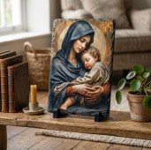 Icoana Maica Domnului cu Pruncul pe placa din piatra 15x10cm