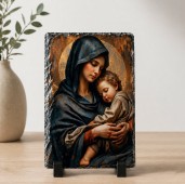 Icoana Maica Domnului cu Pruncul pe placa din piatra 15x10cm