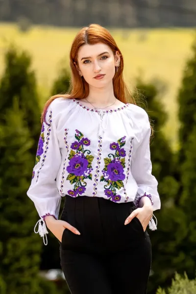 Ie tradițională românească Florica mov