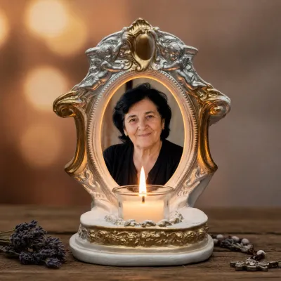 Candelă personalizată cu poza ta (în memoria celor dragi), model Lumina Veșnică