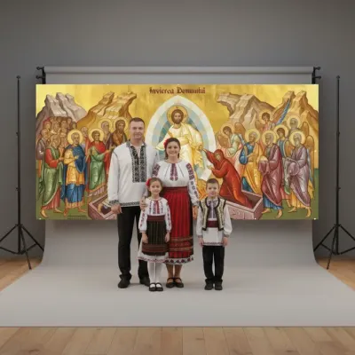 Baner decorativ Învierea Domnului 2x1 m, decor exterior/interior, fundal foto — miniatura 3