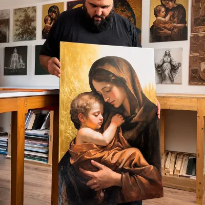 Icoana placată cu foiță aurie Maica Domnului cu Pruncul — miniatura 3