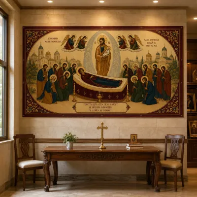 Baner Adormirea Maicii Domnului 2x1 m, decor exterior/interior, fundal foto