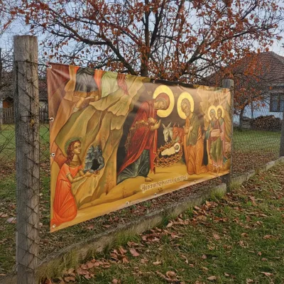 Baner decorativ Crăciun – Nașterea Domnului 2x1 m, decor exterior/interior, fundal foto — miniatura 3