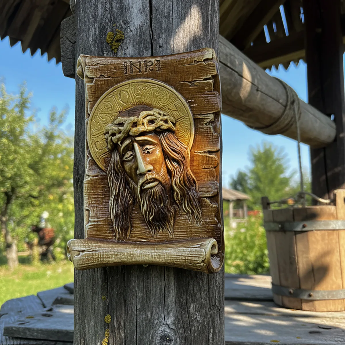 Icoana în relief 3D Iisus Hristos INRI, cu agățătoare de perete — imaginea 5