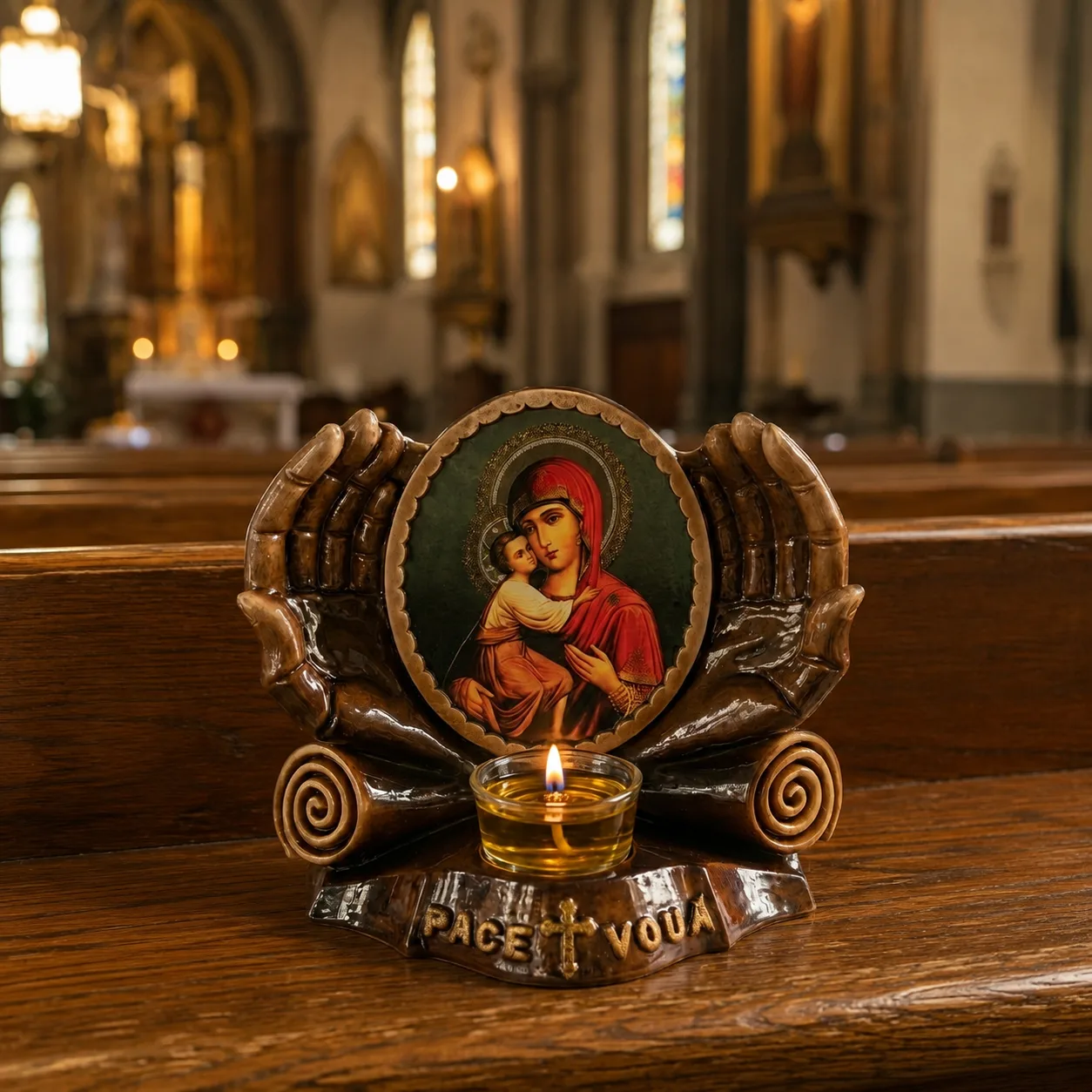 Candela Păcii și Ocrotirii Maica Domnului și Iisus Hristos (maro)