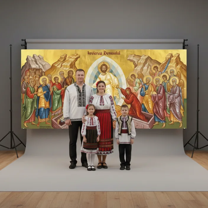Baner decorativ Învierea Domnului 2x1 m, decor exterior/interior, fundal foto — imaginea 3