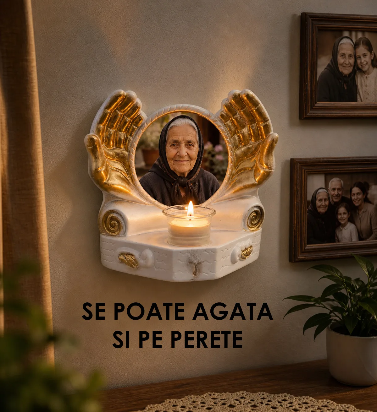 Candelă personalizată cu poza ta (în memoria celor dragi), model Mâini îngerești — imaginea 4