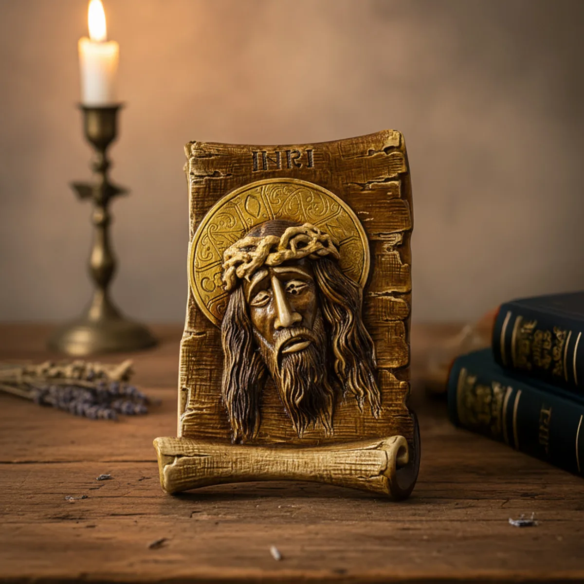 Icoana în relief 3D Iisus Hristos INRI, cu agățătoare de perete — imaginea 2