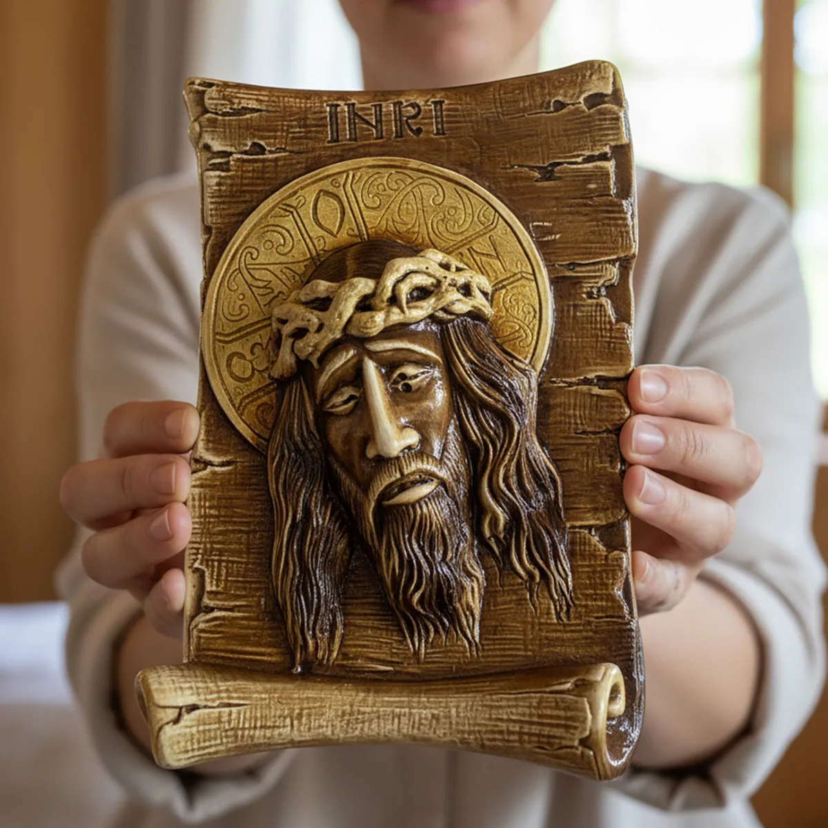 Icoana în relief 3D Iisus Hristos INRI, cu agățătoare de perete