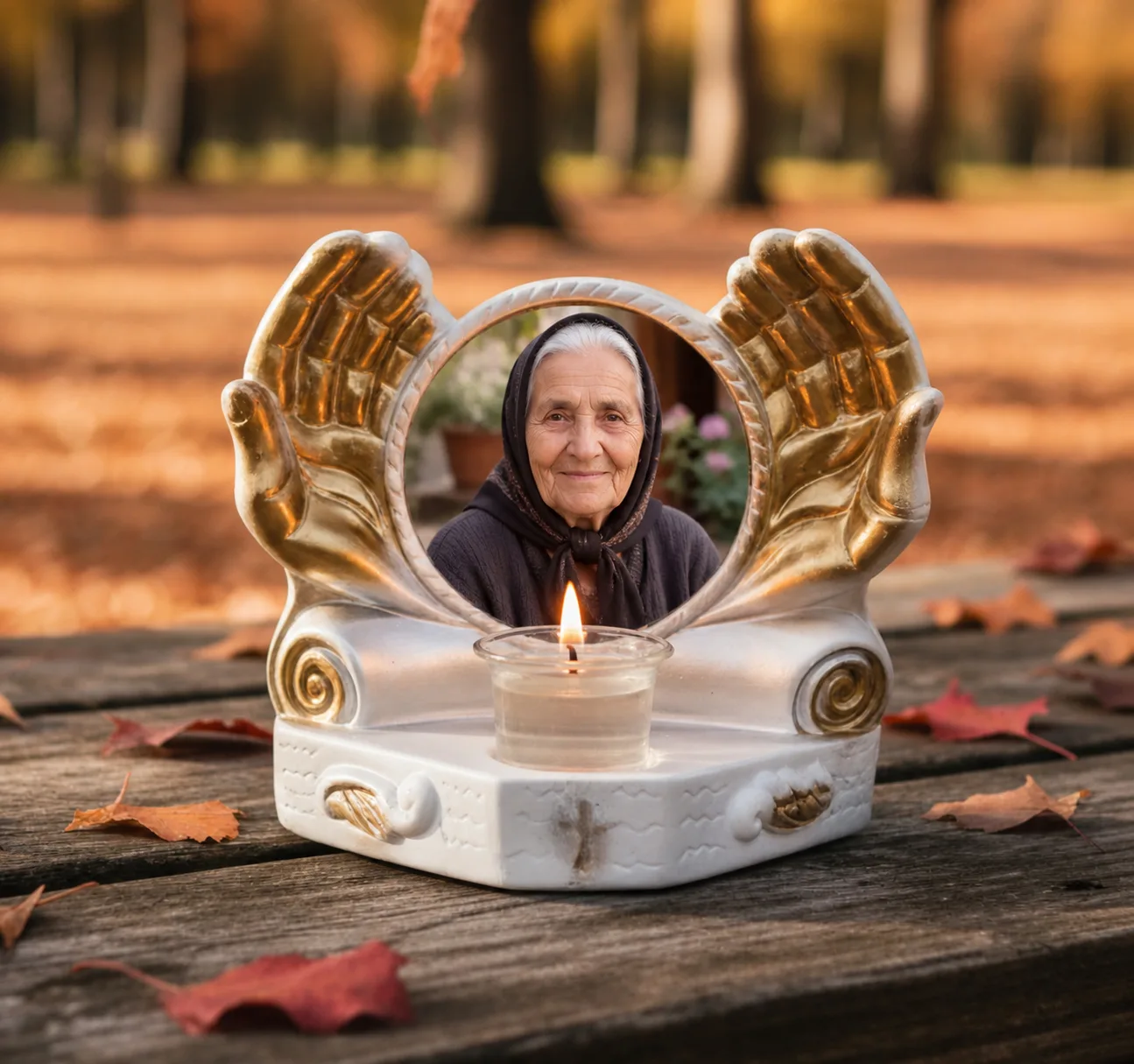 Candelă personalizată cu poza ta (în memoria celor dragi), model Mâini îngerești