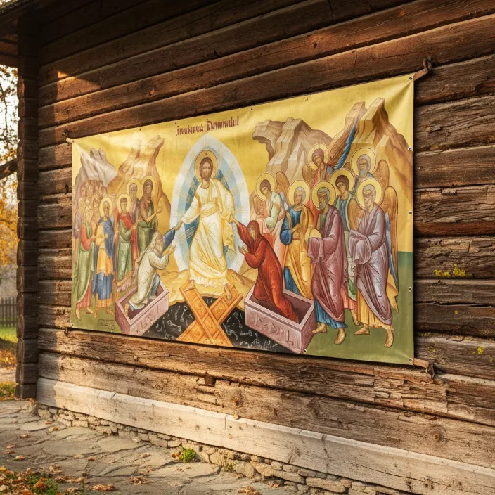Baner decorativ Învierea Domnului 2x1 m, decor exterior/interior, fundal foto — imaginea 4